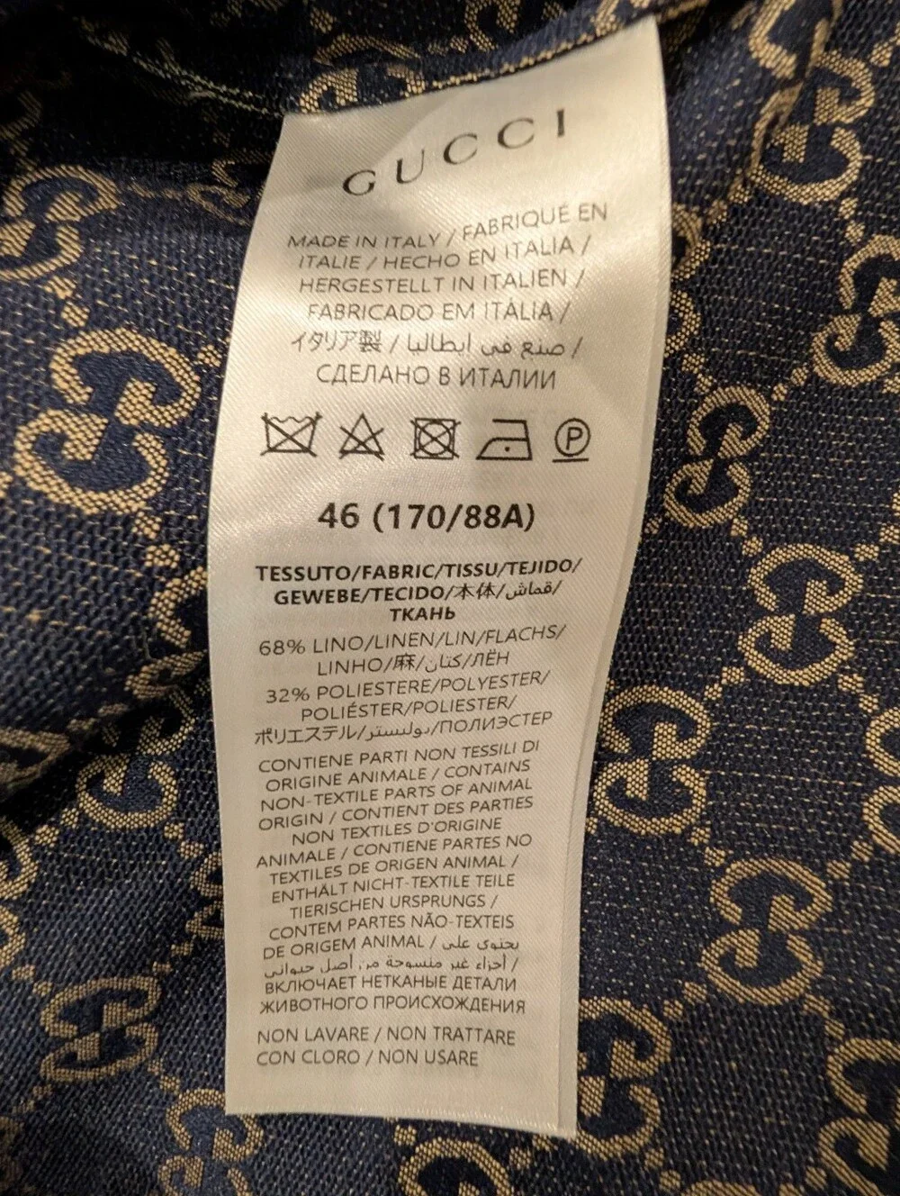 GUCCI GG Linen Blend Canvas Shirt Size 46